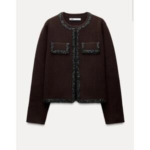 Nwt- Zara 100% WOOL BEADED KNIT CARDIGAN-Large